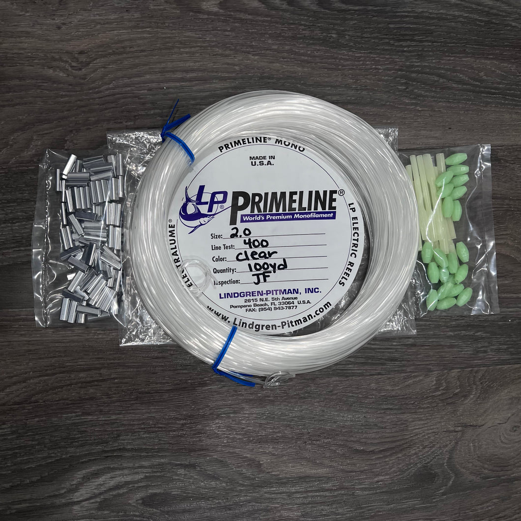 Bait leader kit with crimps, beads, sleves